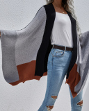 Fall & Winter Colorblock Women Loose Cover Up Cardigans Black Green Light Gray Deep Grey Blue S-XL