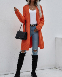 Women Office Lady Solid Color Long Sleeve Long Knitting Cardigans Purple Green Black Gray Apricot Orange Yellow Red S-XL