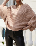 Women Office Lady Slash Neck Long Sleeve Solid Color Sweater White Pink Purple Green Black Rosy S-XL