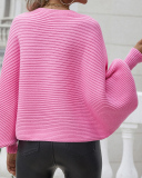 Women Office Lady Slash Neck Long Sleeve Solid Color Sweater White Pink Purple Green Black Rosy S-XL