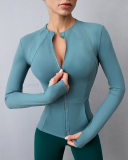 Round Neck Workout Longsleeved Zipper Tight-Fitting Slimming Sports Jacket Yoga Solid Color S-XL