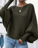 Women Office Lady Slash Neck Long Sleeve Solid Color Sweater White Pink Purple Green Black Rosy S-XL