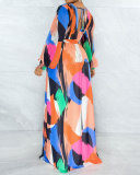 Women Long Sleeve V-neck Colorful Backless Sexy Maxi Dresses S-2XL