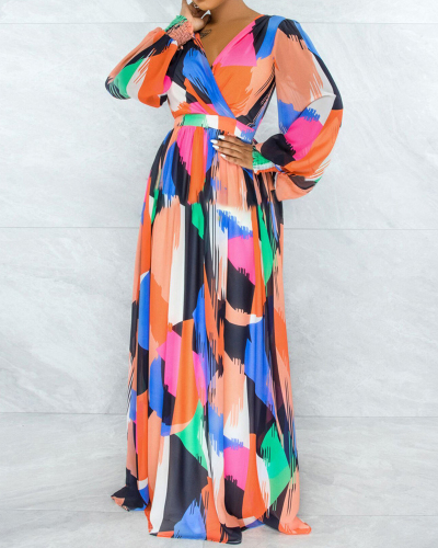 Women Long Sleeve V-neck Colorful Backless Sexy Maxi Dresses S-2XL