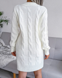 Hot Sale Autumn New Twist Long Sleeve Solid Color Women Sweater Dresses Khaki Grey White S-L