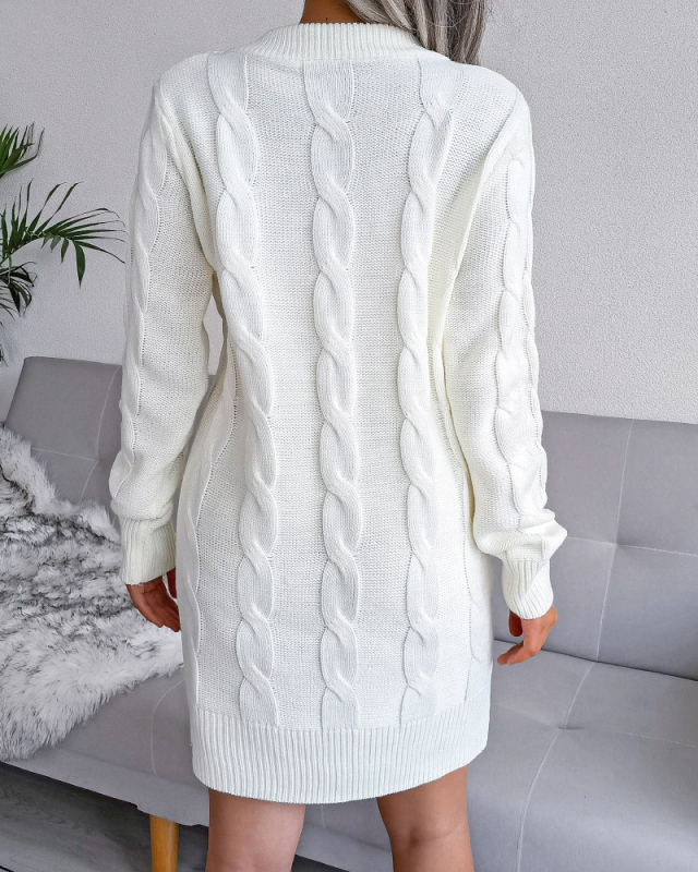 Hot Sale Autumn New Twist Long Sleeve Solid Color Women Sweater Dresses Khaki Grey White S-L