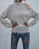 Women Long Sleeve High Neck Hollow Out Shoulder Fashion Knitting Sweater Black Beige Wine Red Deep Grey S-L