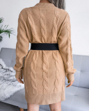 Hot Sale Autumn New Twist Long Sleeve Solid Color Women Sweater Dresses Khaki Grey White S-L