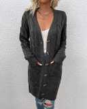  Women Trendy Solid Color V-neck Long Sleeve Buttoms Twist Sweater Cardigans Pocket S-XL