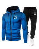 Men Hooded Street Style Zipper Two Piece Set White Red Black Blue Gray S-3XL 