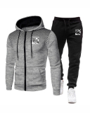 Men Hooded Street Style Zipper Two Piece Set White Red Black Blue Gray S-3XL 