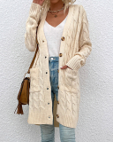  Women Trendy Solid Color V-neck Long Sleeve Buttoms Twist Sweater Cardigans Pocket S-XL