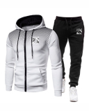 Men Hooded Street Style Zipper Two Piece Set White Red Black Blue Gray S-3XL 