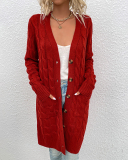  Women Trendy Solid Color V-neck Long Sleeve Buttoms Twist Sweater Cardigans Pocket S-XL