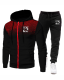 Men Hooded Street Style Zipper Two Piece Set White Red Black Blue Gray S-3XL 