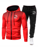 Men Hooded Street Style Zipper Two Piece Set White Red Black Blue Gray S-3XL 