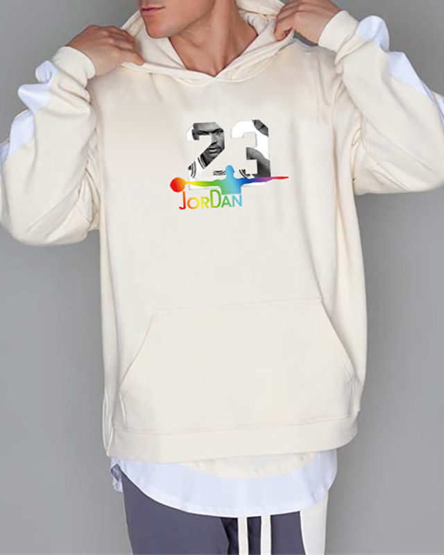 Men Printing Hooded Long Sleeve Colorblock Tops Khaki Black Red Gray S-3XL 