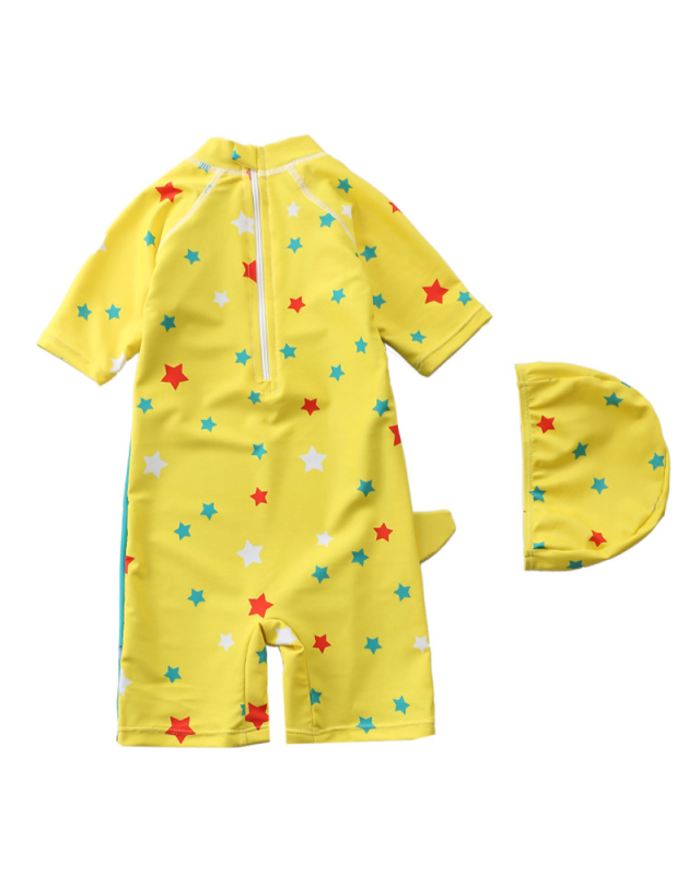 Children Printing Short Sleeve O-Neck Swimwear (Including Swimming Cap)