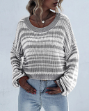 2021 Round Neck Long-Sleeved Bottoming Sweater Short Striped Sweater S-L