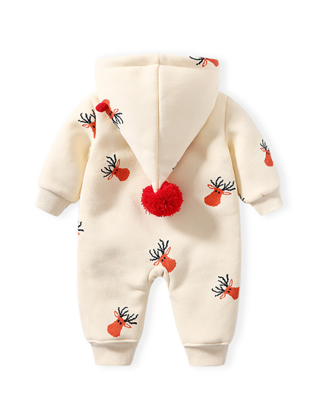 Baby Elk Velvet Warm Hooded Romper 59-90