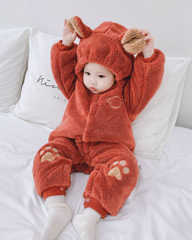 Baby Cute Cotton Bear Hooded Romper 59-90