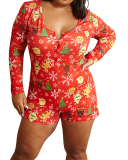 Lady Christmas Printing Casual Long Sleeve Onesie S-5XL