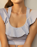 New Women's Seamless Sports Underwear Ruffled Sports Bra Yoga Clothes Quick-Drying Solid Color S-L