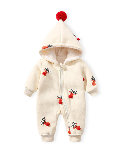 Baby Elk Velvet Warm Hooded Romper 59-90