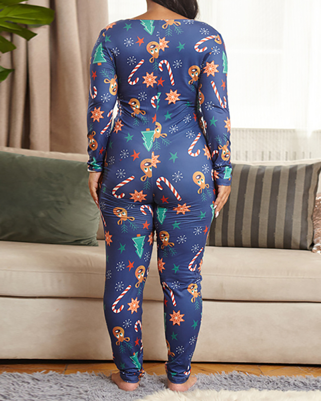 Women Christmas V-Neck Blue Slim Plus Size Jumpsuit S-5XL