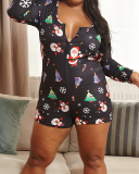 Women Christmas V-Neck Black Slim Plus Size Romper S-5XL