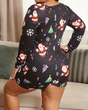 Women Christmas V-Neck Black Slim Plus Size Romper S-5XL