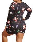 Women Christmas V-Neck Black Slim Plus Size Romper S-5XL