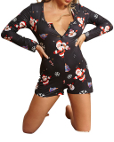 Women Christmas V-Neck Black Slim Plus Size Romper S-5XL