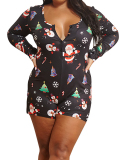 Women Christmas V-Neck Black Slim Plus Size Romper S-5XL