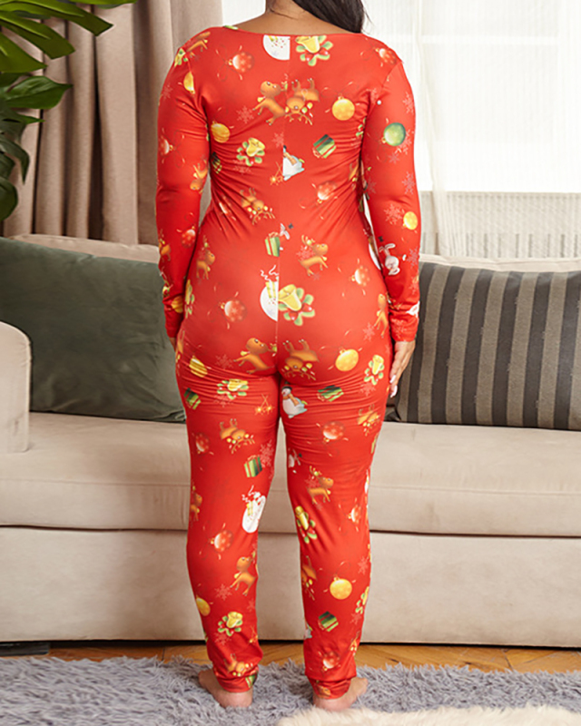 Women Long Sleeve House Wear Christmas Jumpsuit Red S-5XL