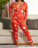 Women Long Sleeve House Wear Christmas Jumpsuit Red S-5XL