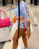 Women Long Sleeve Sports Wear Short Sets Two Pieces Outfit Pink Orange Black Apricot Blue S-2XL