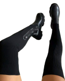 Winter Leather Knitted Stitching Boots Black Apricot 36-43