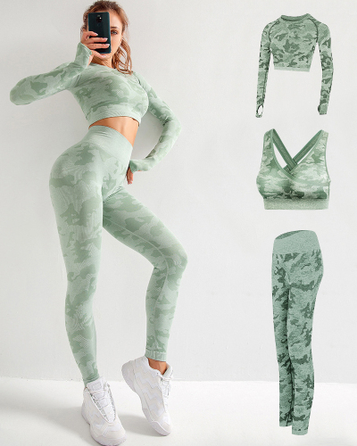 Women Gym Set Clothes 3 Piece Yoga Set Sports Bra and Leggings Jogging Seamless Workout Sports Tights Women Fitness Sports Suit