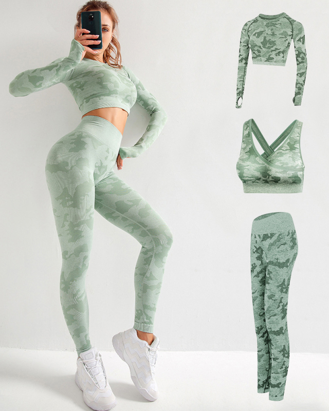 Women Gym Set Clothes 3 Piece Yoga Set Sports Bra and Leggings Jogging Seamless Workout Sports Tights Women Fitness Sports Suit