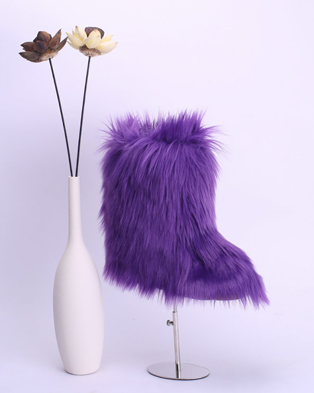 Lady Casual Winter Plush Fur Snow Boots Purple Gray Black Blue 35-44