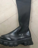 Winter Leather Knitted Stitching Boots Black Apricot 36-43