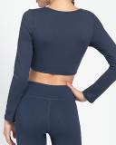 New Fitness High Stretch Longsleeved Breathable Yoga Top Solid Color S-XL