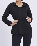 New Sports Fitness Hooded Sports Jacket Women Slim Waist Coat Solid Color S-XL