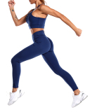 Women Solid Color Long Sleeve Strappy Yoga Three Piece Set Black Blue Grey S-XL