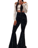 Fashion Solid Color flares Pants Yellow Black Rose Red S-XL