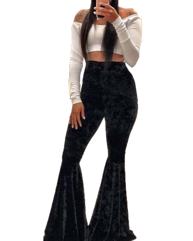 Fashion Solid Color flares Pants Yellow Black Rose Red S-XL