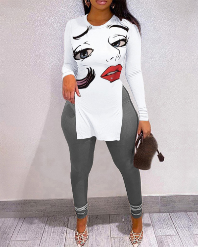 Fashion Casual Women's Clothing 2021 New Gradient Color Split Letter Printing Suit S-2XL