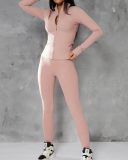 New Solid Color Zipper Stand Collar Sports Jacket Fitness Yoga Wear Trousers Cover Two Piece Set Black Green Pink Brown S-L