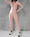 New Solid Color Zipper Stand Collar Sports Jacket Fitness Yoga Wear Trousers Cover Two Piece Set Black Green Pink Brown S-L